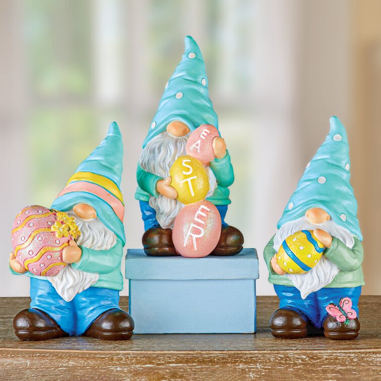 3 Piece Easter Egg Garden Gnomes Yard Statue Set